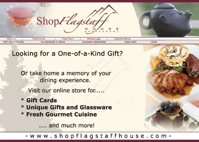 Flagstaff House Restaurant client work: Online Store Promotion.