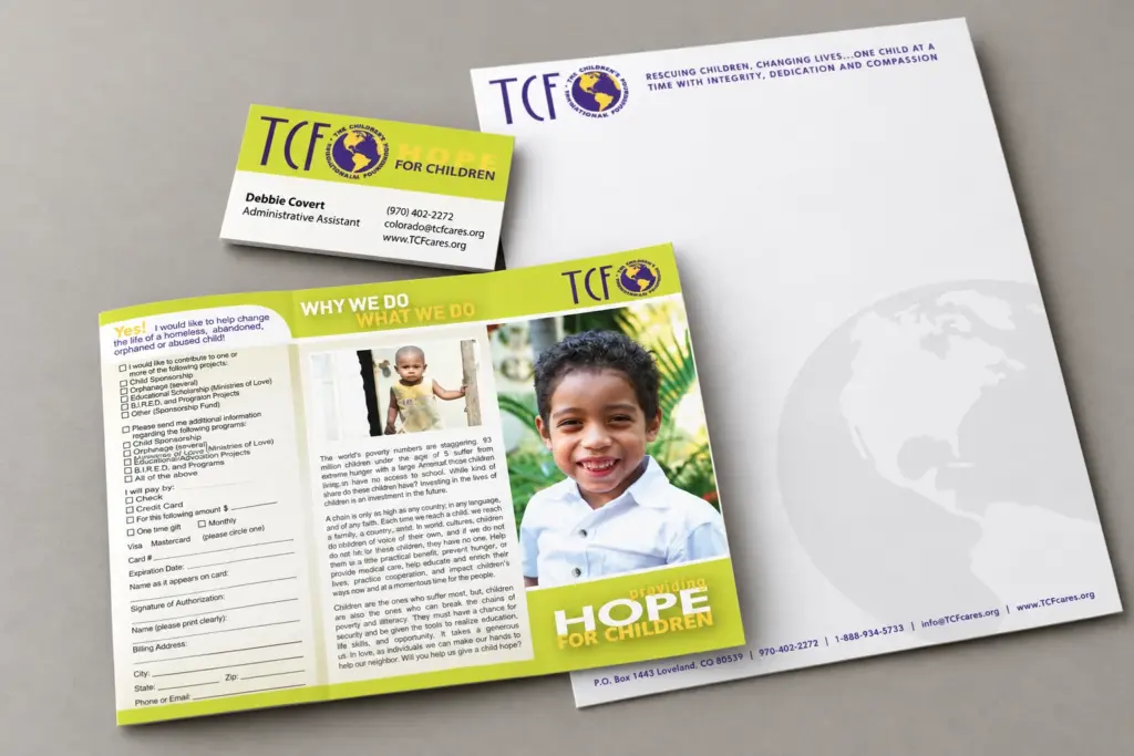 The Children’s Foundation client work: Stationery & Fundraising Collateral.