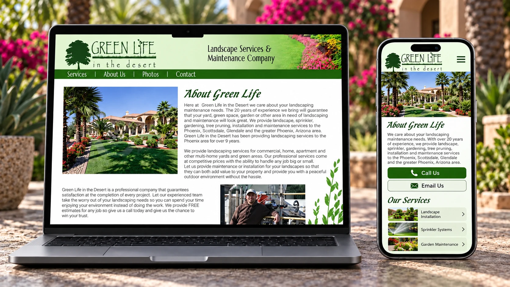 Green Life in the Desert client work: Website Design.