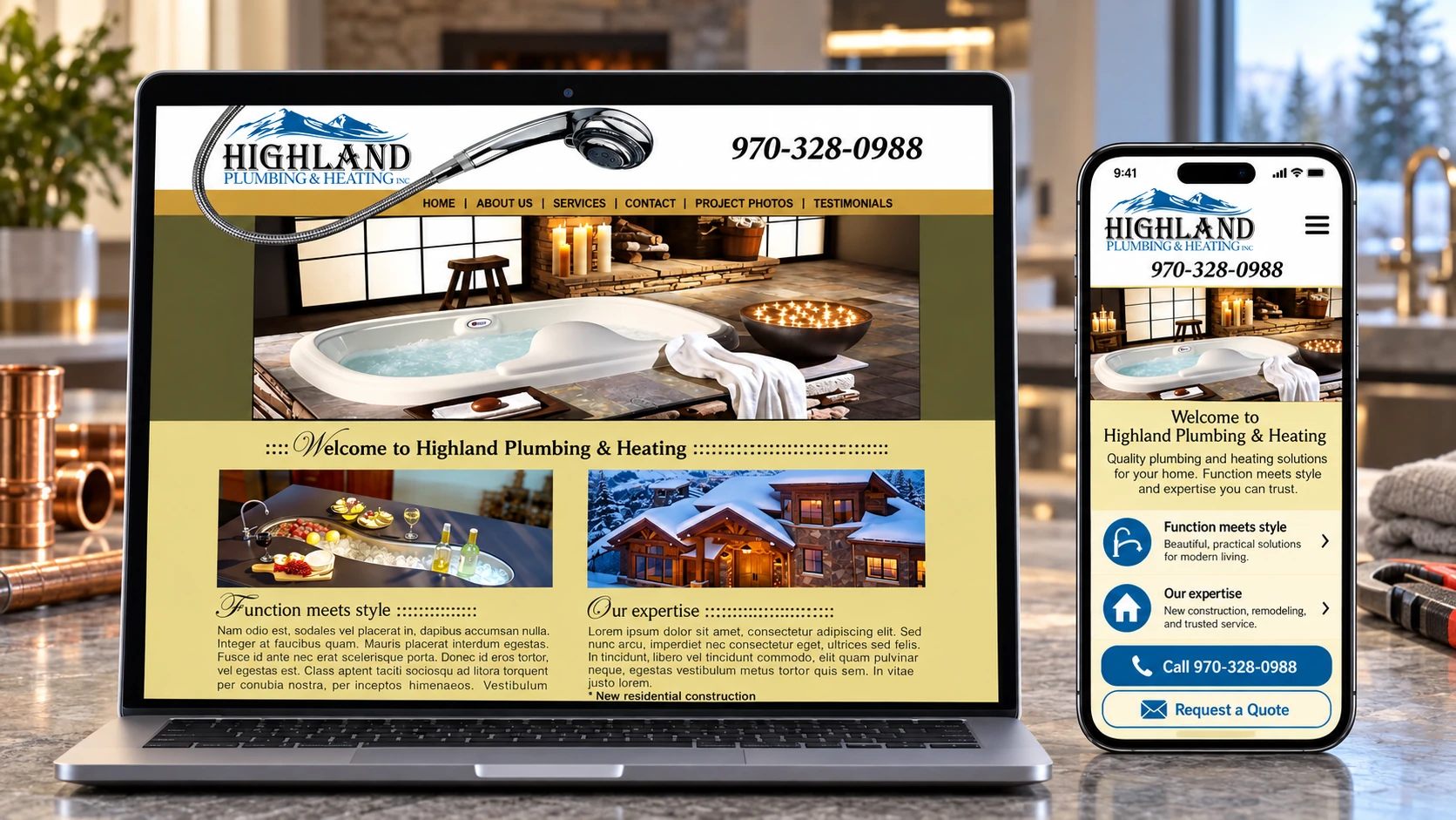 Highland Plumbing & Heating client work: Website Design.