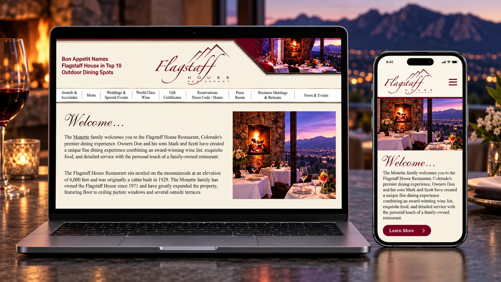 Flagstaff House Restaurant client work: Website Design.