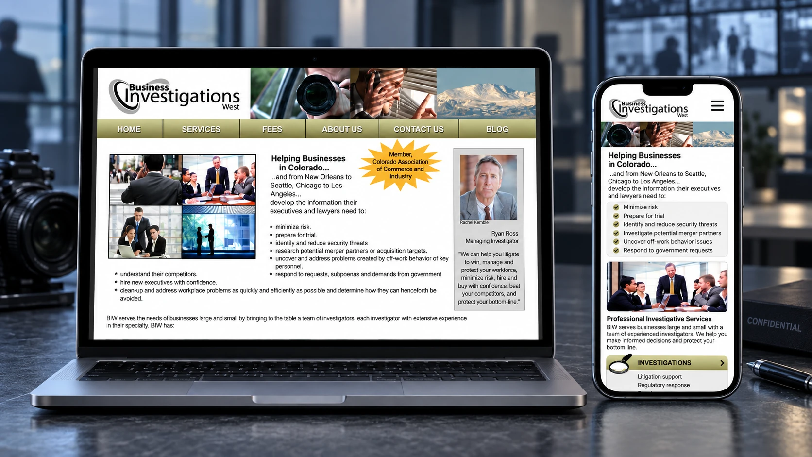 Business Investigations West client work: Website Design.